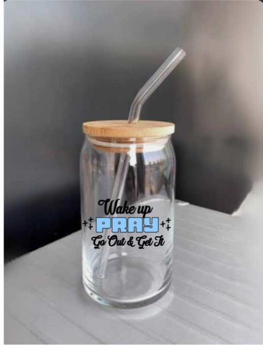 Wake up PRAY glass tumbler or mug