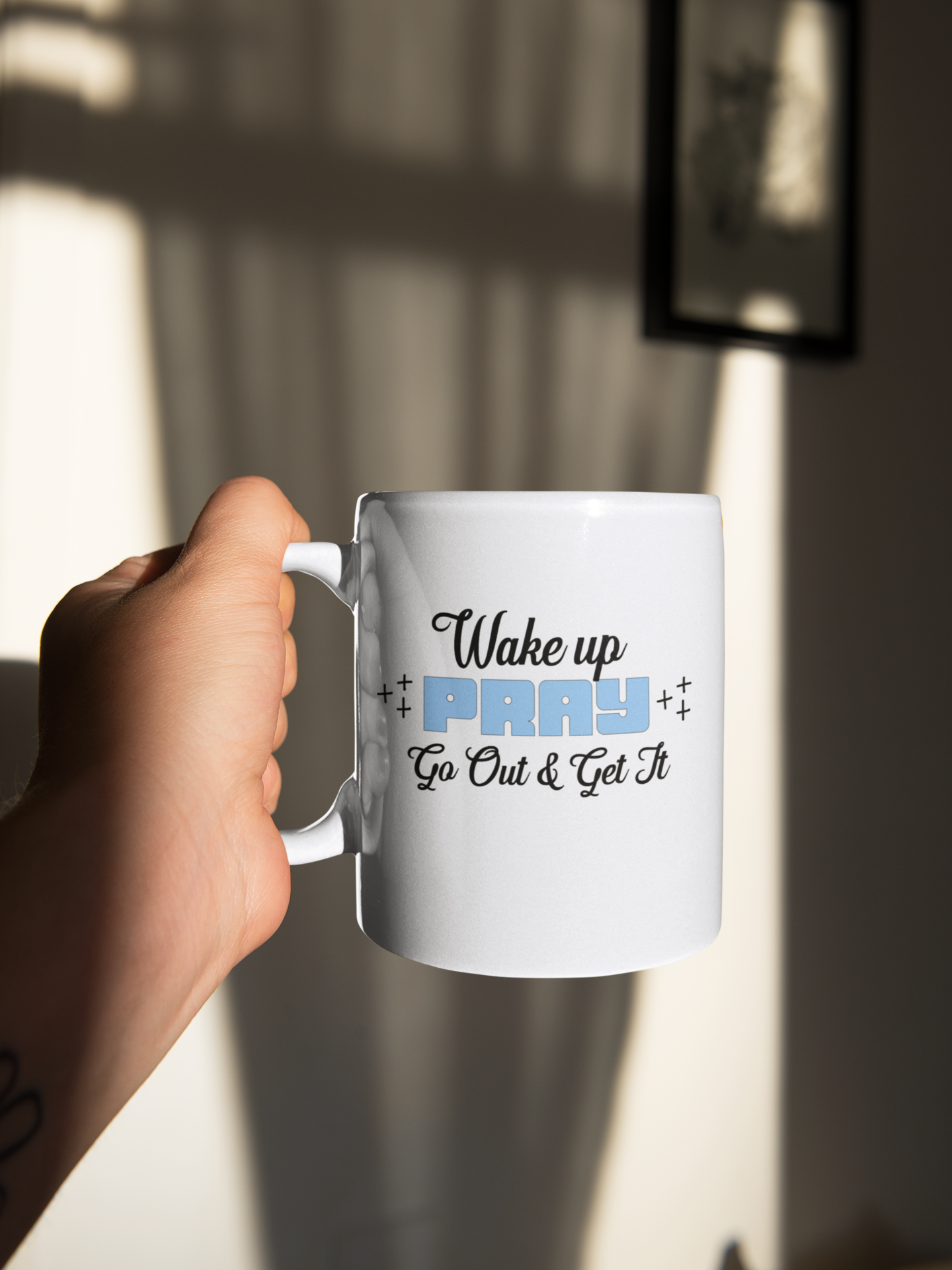 Wake up PRAY glass tumbler or mug